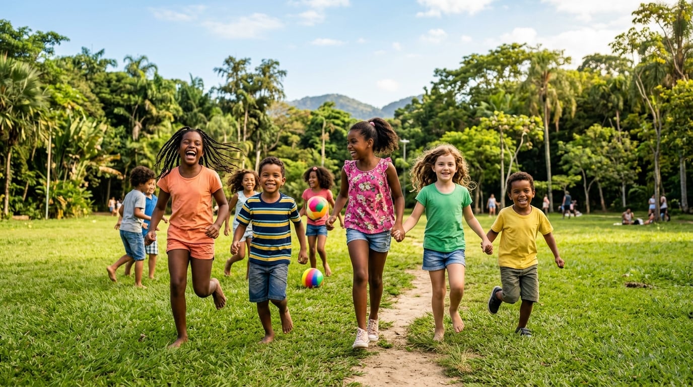 Crianças felizes brincando juntas